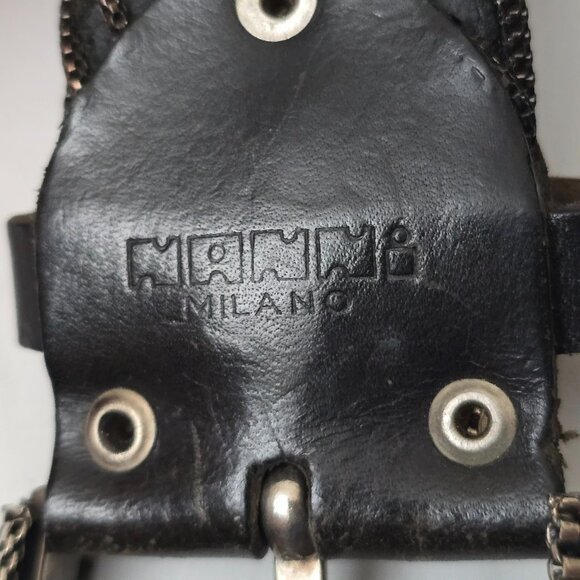 VTG Nanni Studded Black Leather Belt With Intricate Silver Buckle & Mesh Chains - Picture 7 of 11